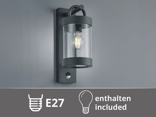 Meinewunschleuchte - led Außenwandleuchte mit Bewegungsmelder, Laterne Anthrazit, Höhe 33cm
