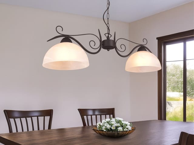 Meinewunschleuchte - led Pendelleuchte Landhausstil 2-flammig mit Glasschirmen Weiß, b: 82cm