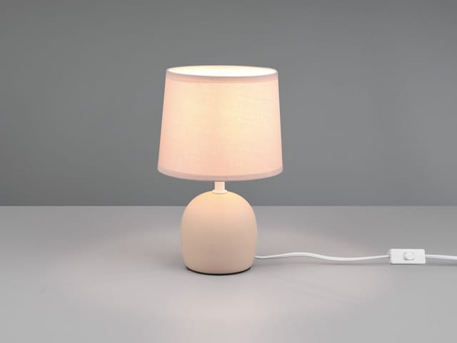 Meinewunschleuchte - led Tischleuchte Keramikfuß & Stoffschirm Beige, Höhe 26cm