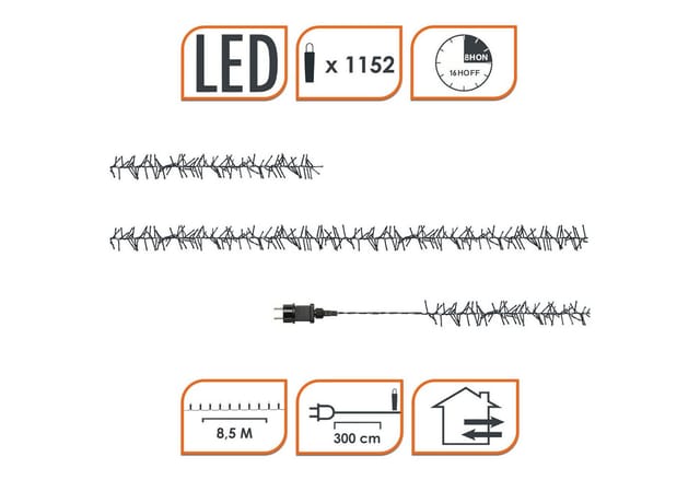 Büschel Lichterkette kalt weiß - 8,5 m / 1152 led - Deko Baum Beleuchtung mit Controller und Speicherchip - für Außen und Innen