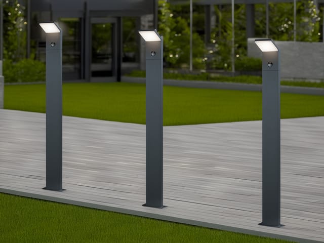 Led Pfostenleuchte mit Bewegungsmelder im 3er set Anthrazit IP54 H.100 cm