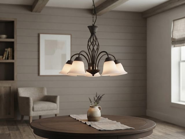 Led Pendelleuchte 5-flammig in Rostoptik mit Glasschirmen, ø 60cm