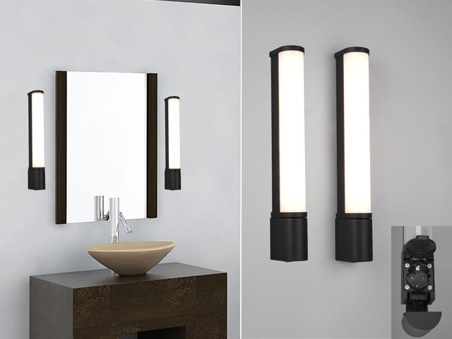 Trio Leuchten - led Bad Wandleuchten 2er Set mit Steckdose Schwarz - Spiegelleuchten, b: 41,5cm