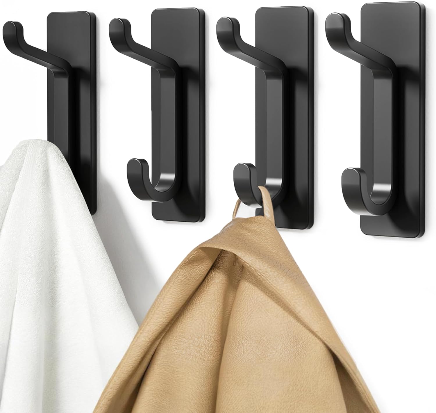Selbstklebender Wandhaken, Küchenhandtuchhaken, Selbstklebende Garderobe, Wandmontage Ohne Bohren, Wasserdicht, Rostfrei, Schwarz, 4 Stück