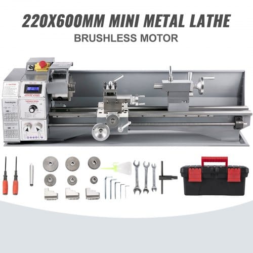 Mini Drehbank 220x600mm Drehmaschine Metall 750 w Mini Drechselbank für Metallbearbeitung Drehbank Metall präzise einfach zu bedienen - Vevor