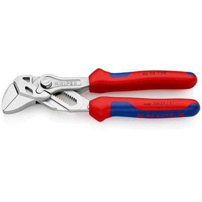 KNIPEX 86 05 150 SB Zangenschlüssel Zange und Schraubenschlüssel in einem Werkzeug mit Mehrkomponenten-Hüllen verchromt 150 mm