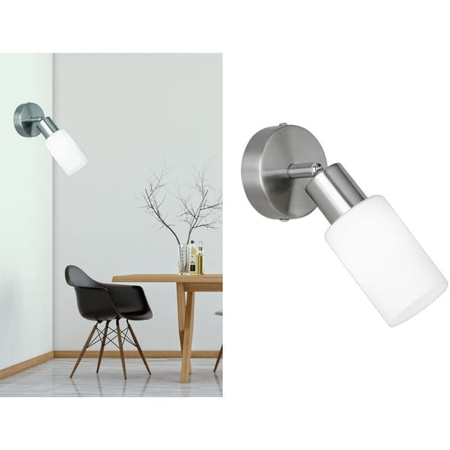 Trio Lighting - Wandstrahler mars Silber mit Glasschirm Opalweiß, Breite 8cm