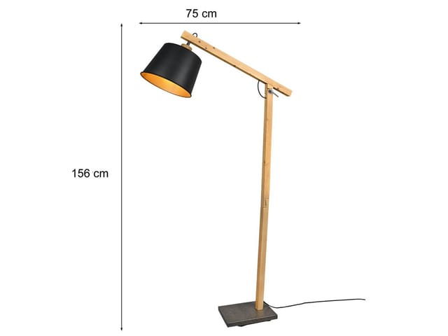 Led Stehleuchte mit Holz und Metall Lampenschirm Schwarz-Gold, Höhe 156cm