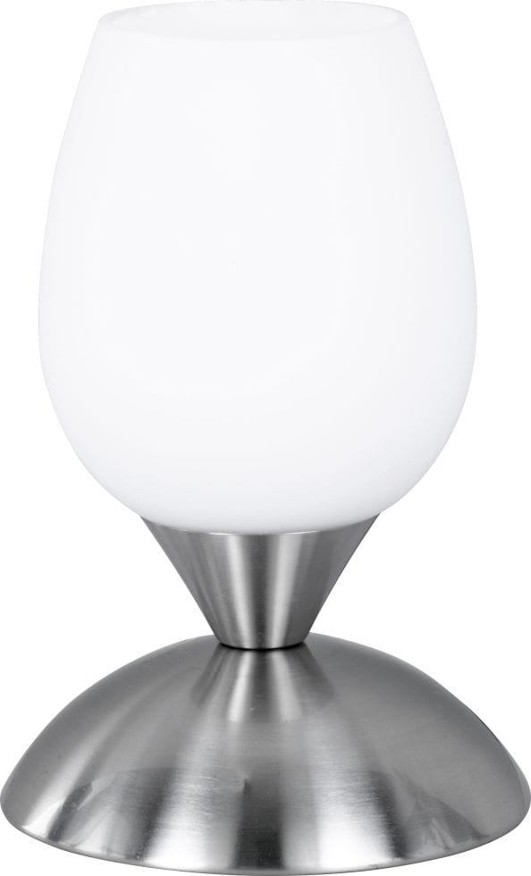 Reality Leuchten - Tischleuchte cup ii, Glasschirm Weiß Sockel Silber - Touchfunktion, Höhe 18cm