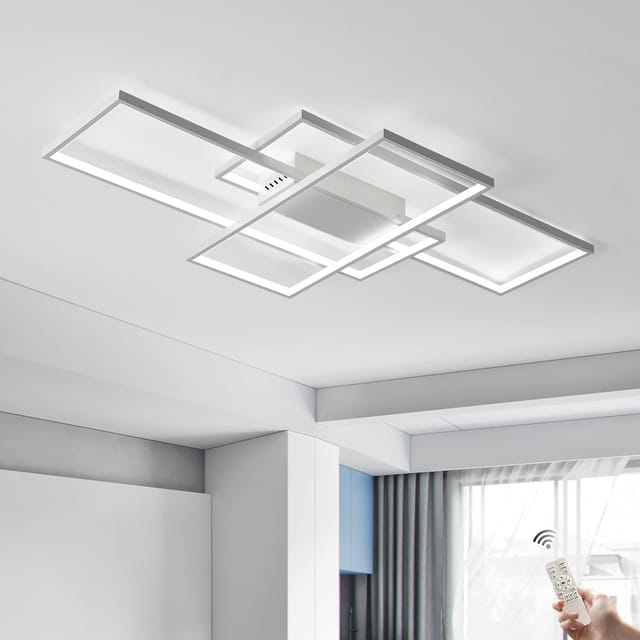Ganeed Deckenleuchte Dimmbarer LED Kronleuchter mit Fernbedienung,Moderne 50W 3-Schicht Quadratische Deckenlampe Acryl Unterputz Deckenleuchten