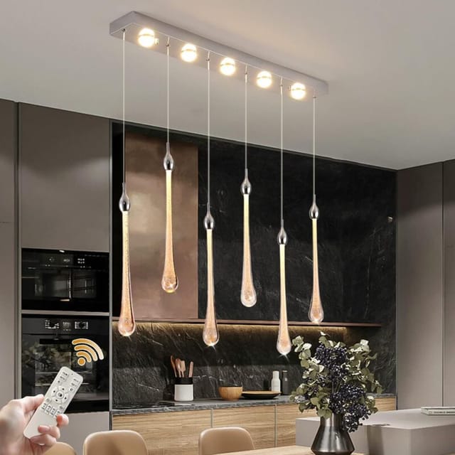 Ganeed Kristall-Pendelleuchten, moderne dimmbare LED-Kronleuchter aus Blasenglas, 6 Lichter, eingebauter Hängelampe für Wohnzimmer, Esszimmer, Küchen