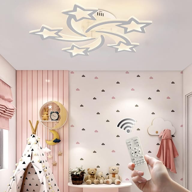Dimmbare Led-deckenleuchte 60 W Moderne Acryl-deckenleuchte, 5-sterne-kronleuchterbeleuchtung Für Kinderzimmer Schlafzimmer Wohnzimmerdecke, Fernbedienung Inklusive - Ganeed