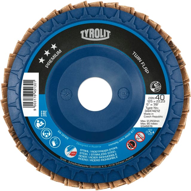 Tyrolit - Schleiflamellenteller TwinFlap Premiumgerade ø 125mm K60 28N