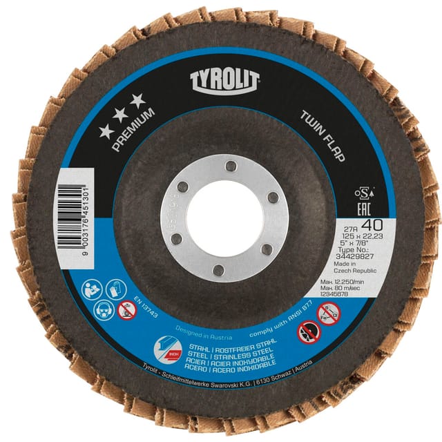 Tyrolit - Schleiflamellenteller TwinFlap Premium gekröpft ø 125 mm K40 27A