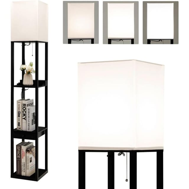 Stehleuchte mit USB-Anschluss, 160cm, Holz, E27, Stehlampe für Schlafzimmer & Wohnzimmer - Costway