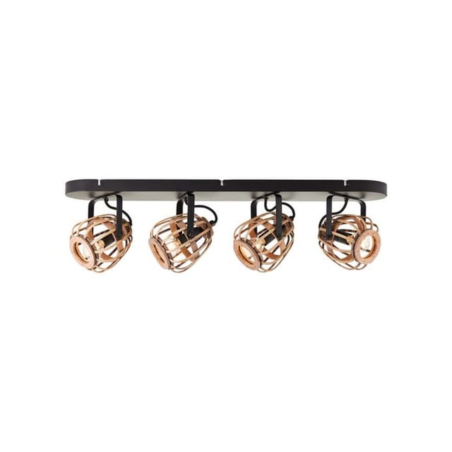 Brilliant - Nikka Spotbalken 4flg schwarz/natur 4x D45, E14, 28W, geeignet für Tropfenlampen (nicht enthalten)