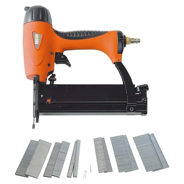 Nuair Druckluftnagler/Tacker-Set, mit 600 Nägel und Klammern, ideal für den Einsatz mit Kompressor in Heimwerker- und Bauvorhaben