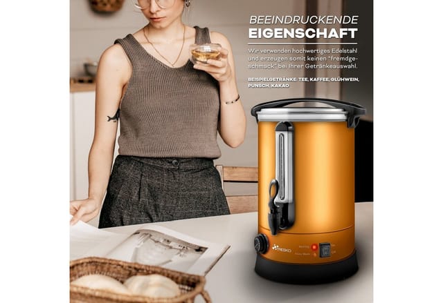 TRESKO® Glühweinkocher Kupfer 6,8L / 1500W Einkochautomat aus Edelstahl Glühweinkessel Glühweinautomat Heißgetränkeautomat Heißwasserspender