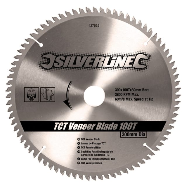 Silverline - Hartmetall Furniersägeblatt 100 Zähne 300 x 30 mm inkl. Reduzierringe 16, 20 und 25 mm