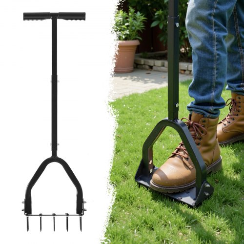 Rasenlüfter 23,5 Cm Manuell, Aerifizierer Für Rasen Mit 15 Eisen Spikes Langem T-griff Breiter Platte, Bodenbelüften Werkzeug Rasenbelüfter Für Verdichtete Böden Rasenpflege Hof Garten, Schwarz