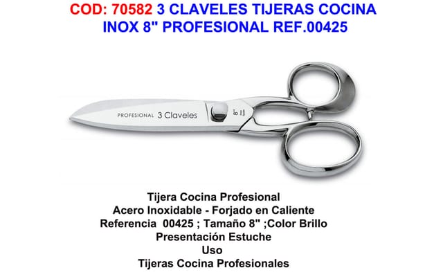 Professionelle Küchenschere aus Edelstahl, 20,3 cm, 3 Claveles, Ref. 00425