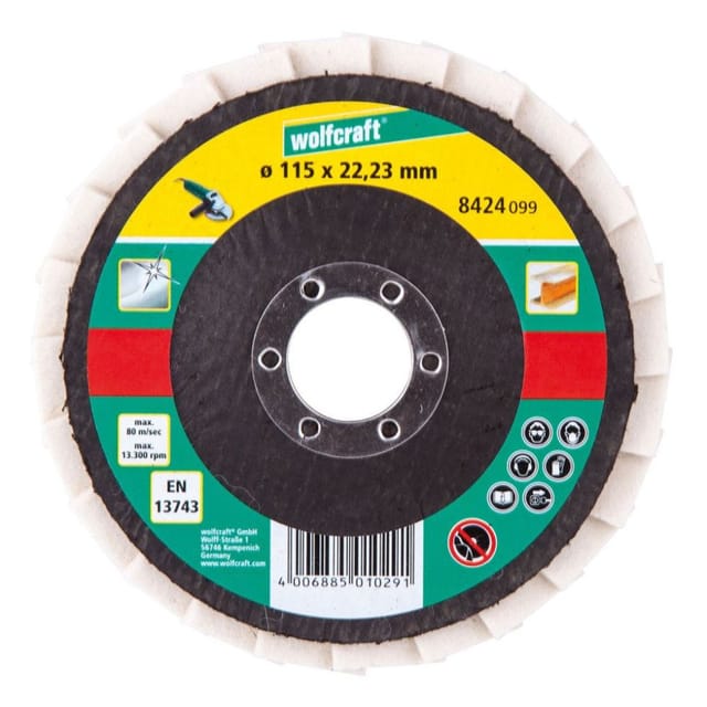 Schleiflamellenteller ø 115 x 22,23 mm mit Filz Schleiflamellentelle - Wolfcraft