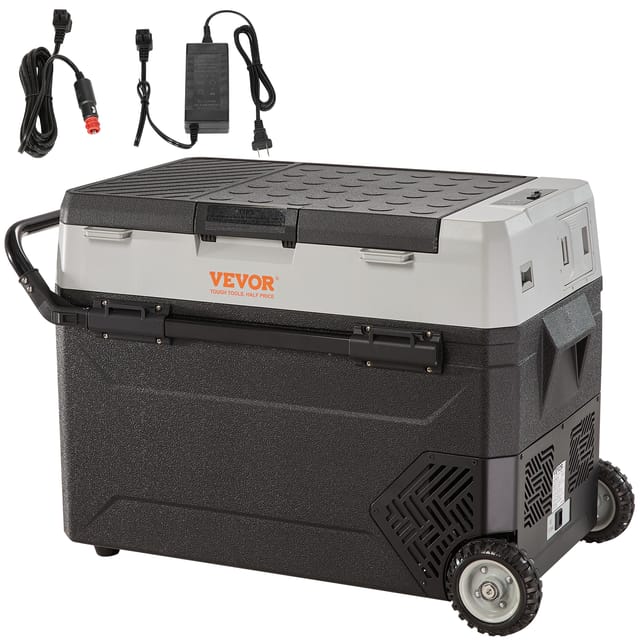Vevor Camping Kühlschrank 53 L Kühlbox, 12 / 24 V Rollbare Elektrische Gefrierbox 2 In 1 Doppelzone, Auto Kühlschrank Kompressor Zum Warmhalten Und Kühlen 60 W Tragbar Handgriff Boot, Lkw, Mobil Grau
