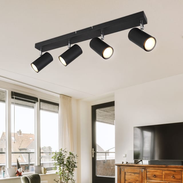 Globo - Deckenstrahler Deckenleuchte Spot 4 flammig schwarz Deckenlampe Wohnzimmer modern, schwenkbare Strahler, Metall, 4x GU10, LxBxH 56x6x12