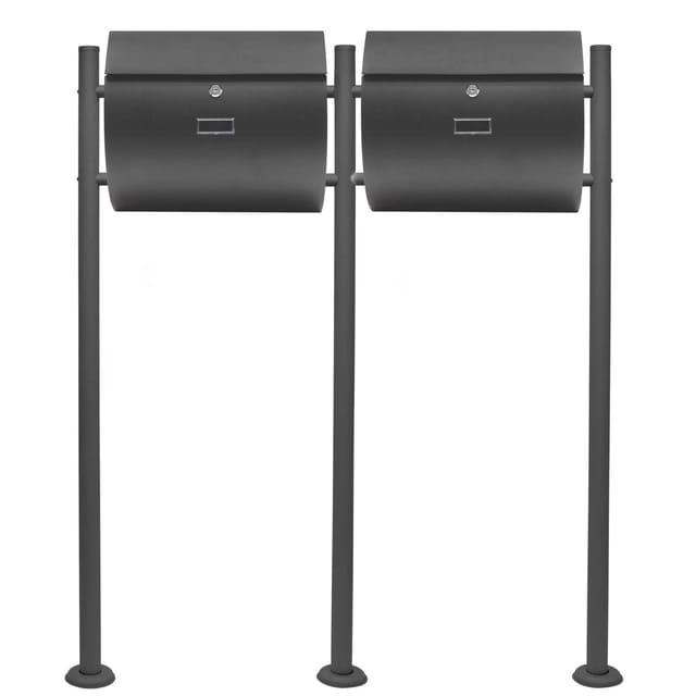 Wiltec 2er Set Briefkasten V17 Anthrazit 1000 x 95 x 1200 mm, Wandbriefkasten mit Schloss, Klappe, Namensschild, Ständer, Postkasten aus Stahl