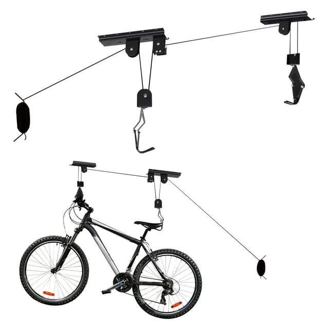 Wiltec - Fahrradlift Deckenhalter 20kg, 4 m Deckenhöhe, Fahrradgarage Halterung für Bikes, Fahrradhalter mit Seilzug