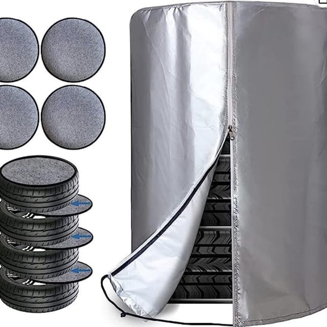 Autoreifenabdeckung (73 X 110 Cm), Wasser- Und Staubdicht, Saisonale Abdeckung Für 4 Reifen, Silberne 210d-oxford-abdeckung
