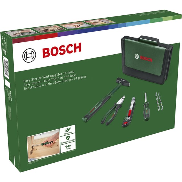 Easy Starter Handwerkzeug (Kombizange, Schraubendreher, Cuttermesser, Hammer, 10 Bits, 14-teilig, Set ) - Bosch