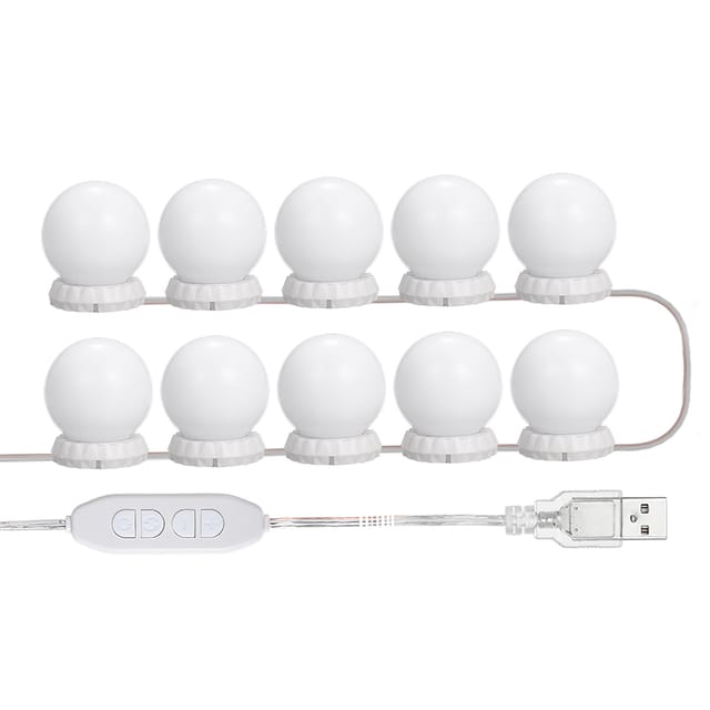 Eosnow Vanity-LED-Spiegelleuchten-Set mit 10 Glühbirnen, einstellbarer Helligkeit und 3 Beleuchtungsmodi, USB-Lichterkette für Make-up-Schminktisch
