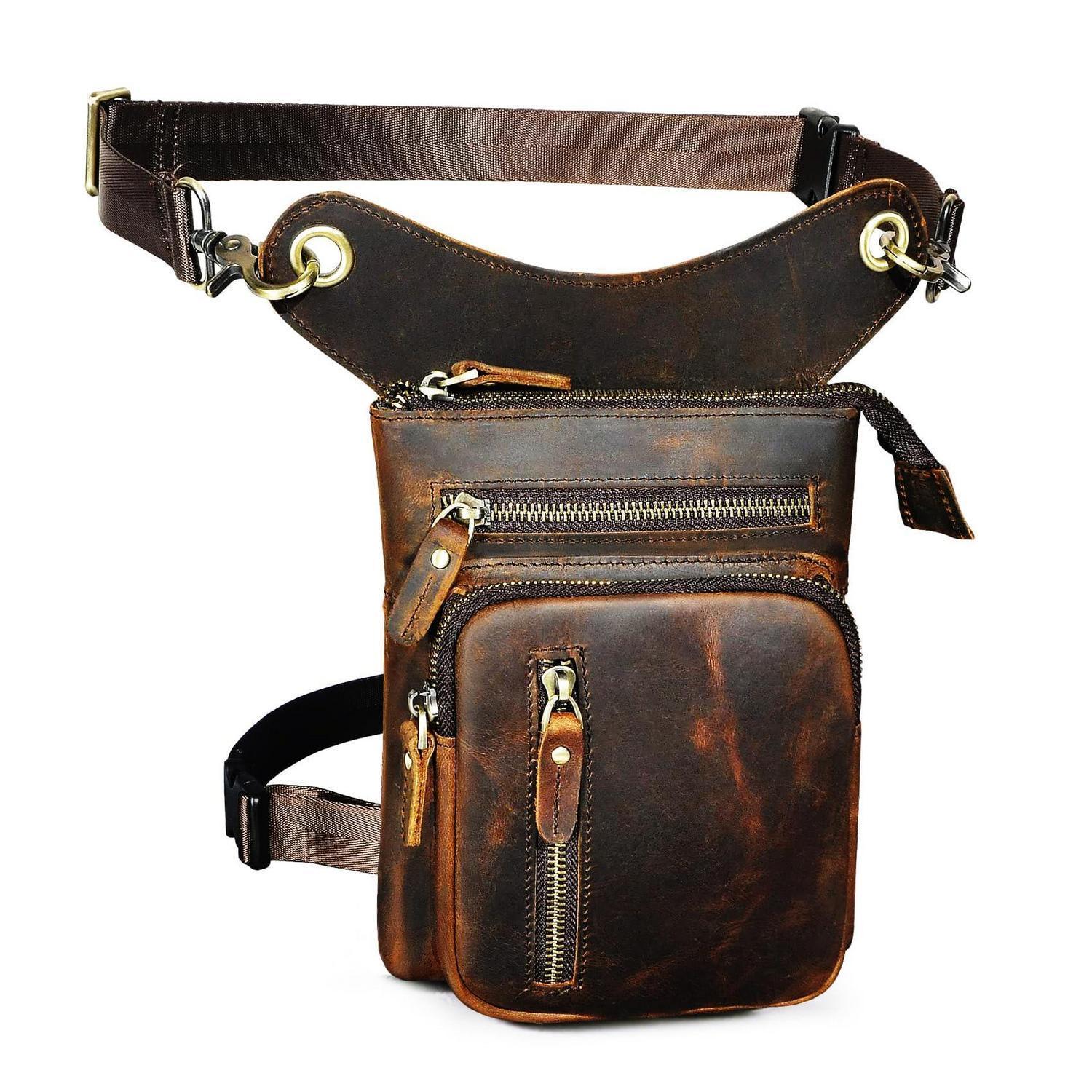 Herren Motorrad Beintasche Aus Canvas Und Leder, Wasserdicht