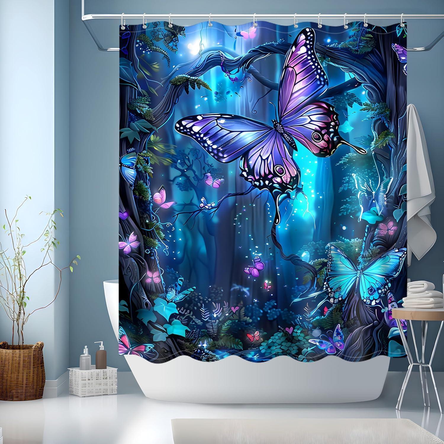 Duschvorhang Blau Motiv 150x180 Bunt Wasserdicht Trocknend Inkl. 12 Ringe