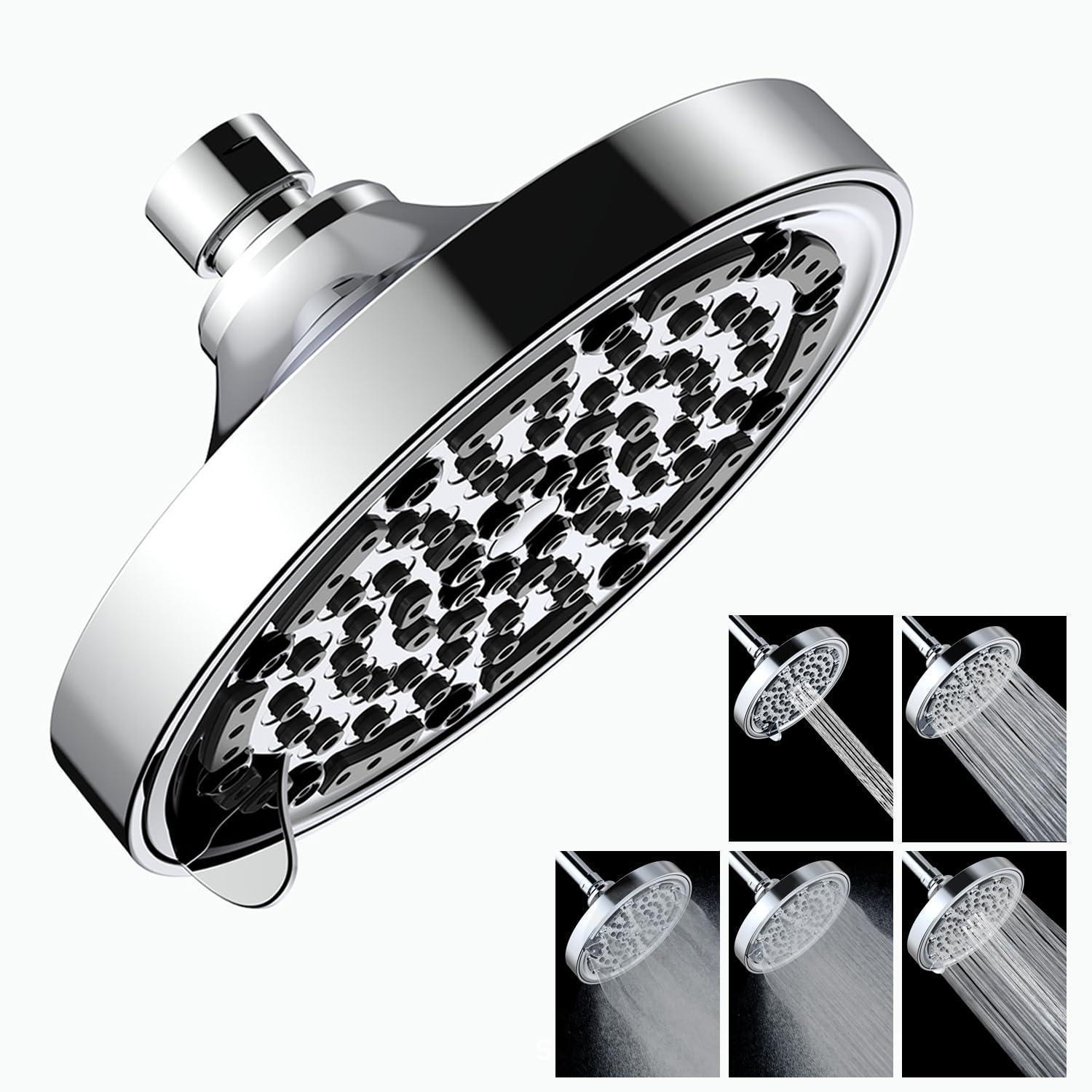Kopfbrause Regendusche 6 Zoll, 5 Duschmodi, Hochdruck, Wassersparend, Chrom