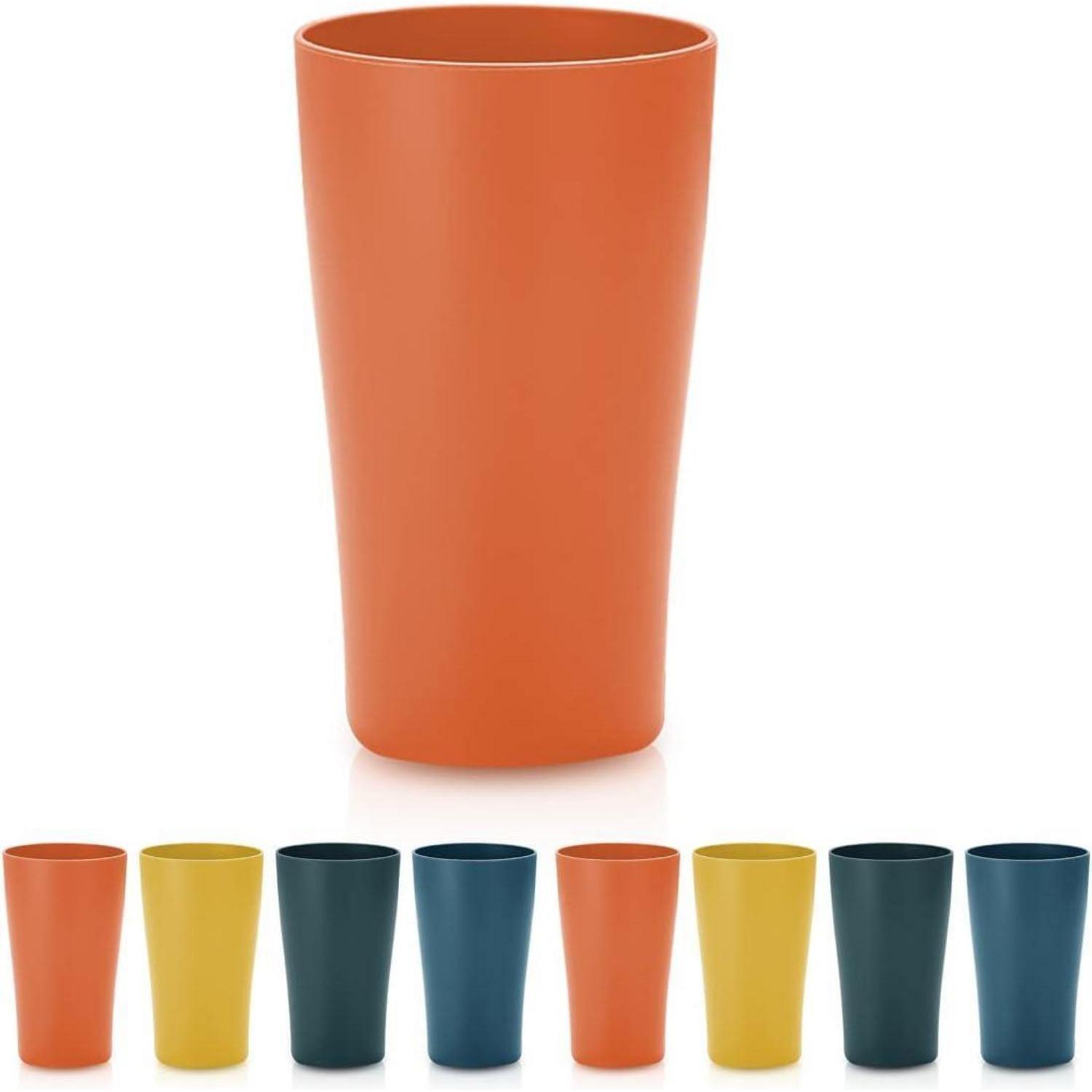 8er Set Kunststoffbecher 450ml, Unzerbrechlich, Spülmaschinenfest, Orange