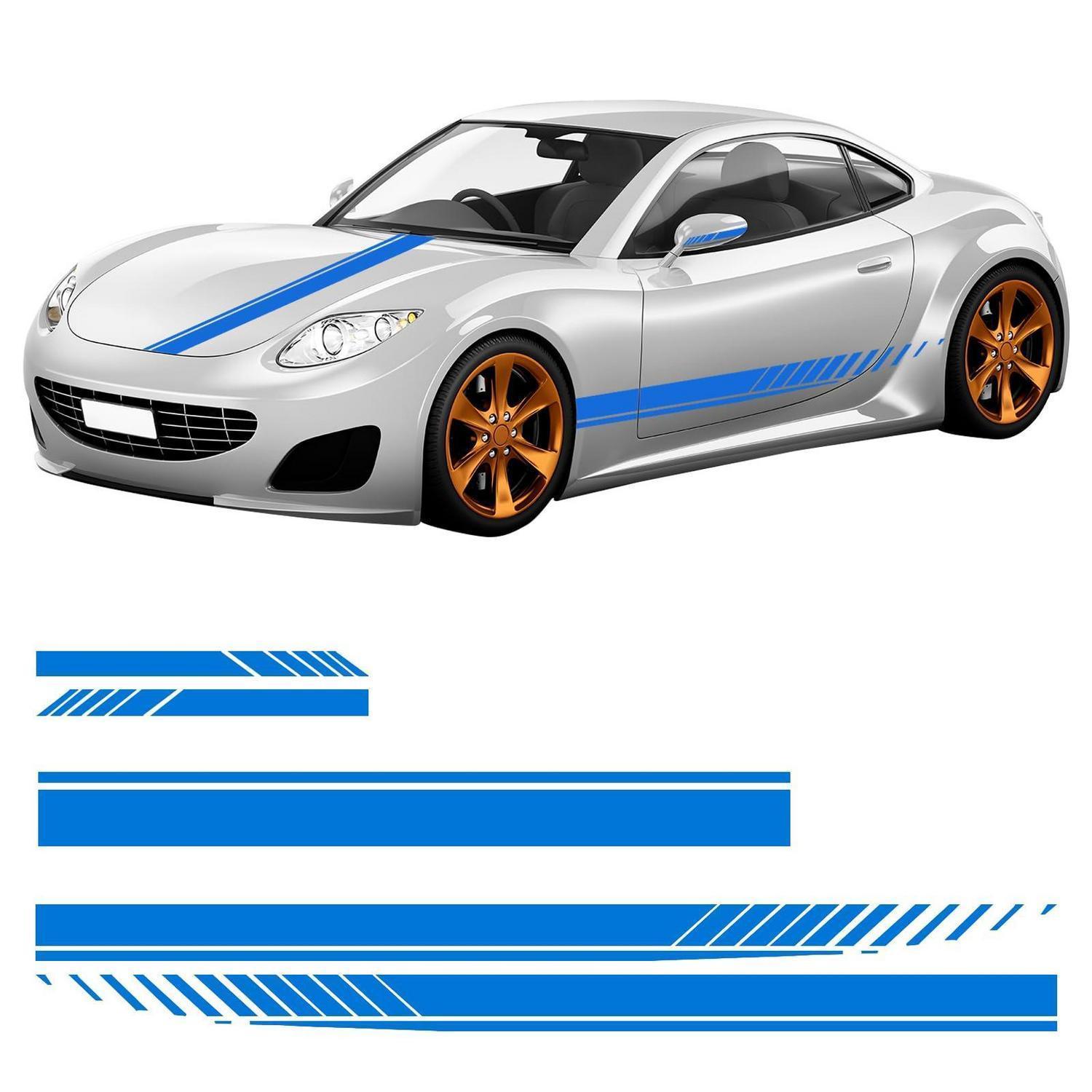 5tlg. Auto Aufkleber Set Blau Für Motorhaube, Spiegel & Seiten, Pvc Zierstreifen