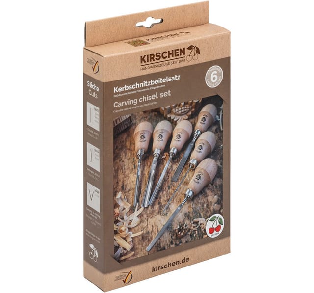 Kirschen - Kerbschnitzbeitel-Satz 6-teilig Spezial-Werkzeugstahl Handgeschmiedet