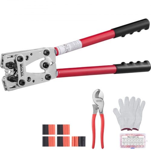 Mophorn - Vevor Crimpzange Kabelschuhzange 6-50 Mm², Batteriekabel-crimpzange Batterieklemmen-crimper, Crimpwerkzeug Mit 6 Größen & 95 Kupferringverbinder, Kupferringklemmen-crimpzange Kabelschneider