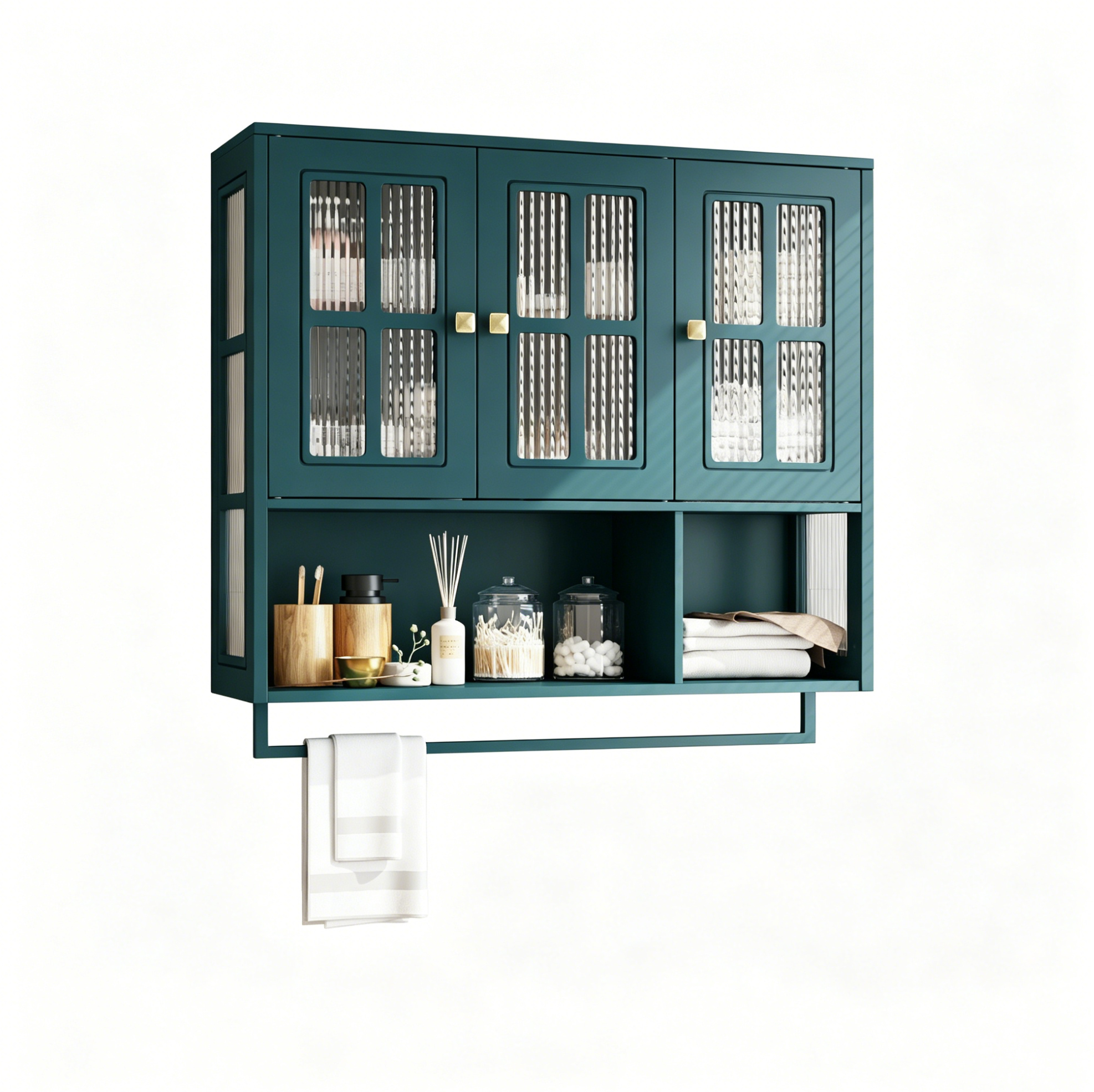 Badezimmer-wandschrank Mit 3 Türen Aus Mdf Und Gehärtetem Glas 88 X 26 X 82,5 Cm Dunkelgrün Modenuit