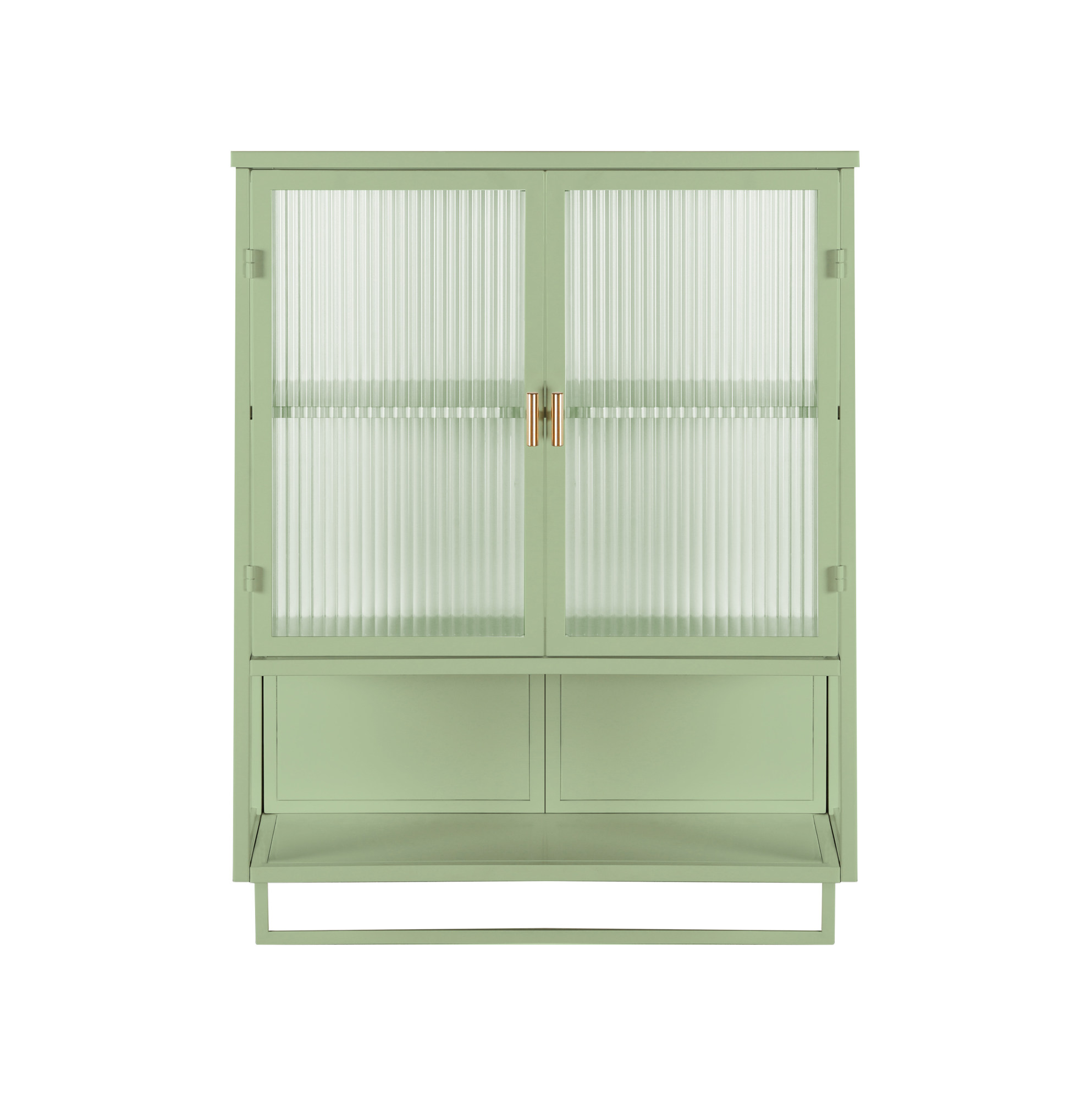 Hängeschrank Aus Glas Und Metall In Grün, 60 Cm, Mit 2 Türen, Ablage Und Handtuchhalter