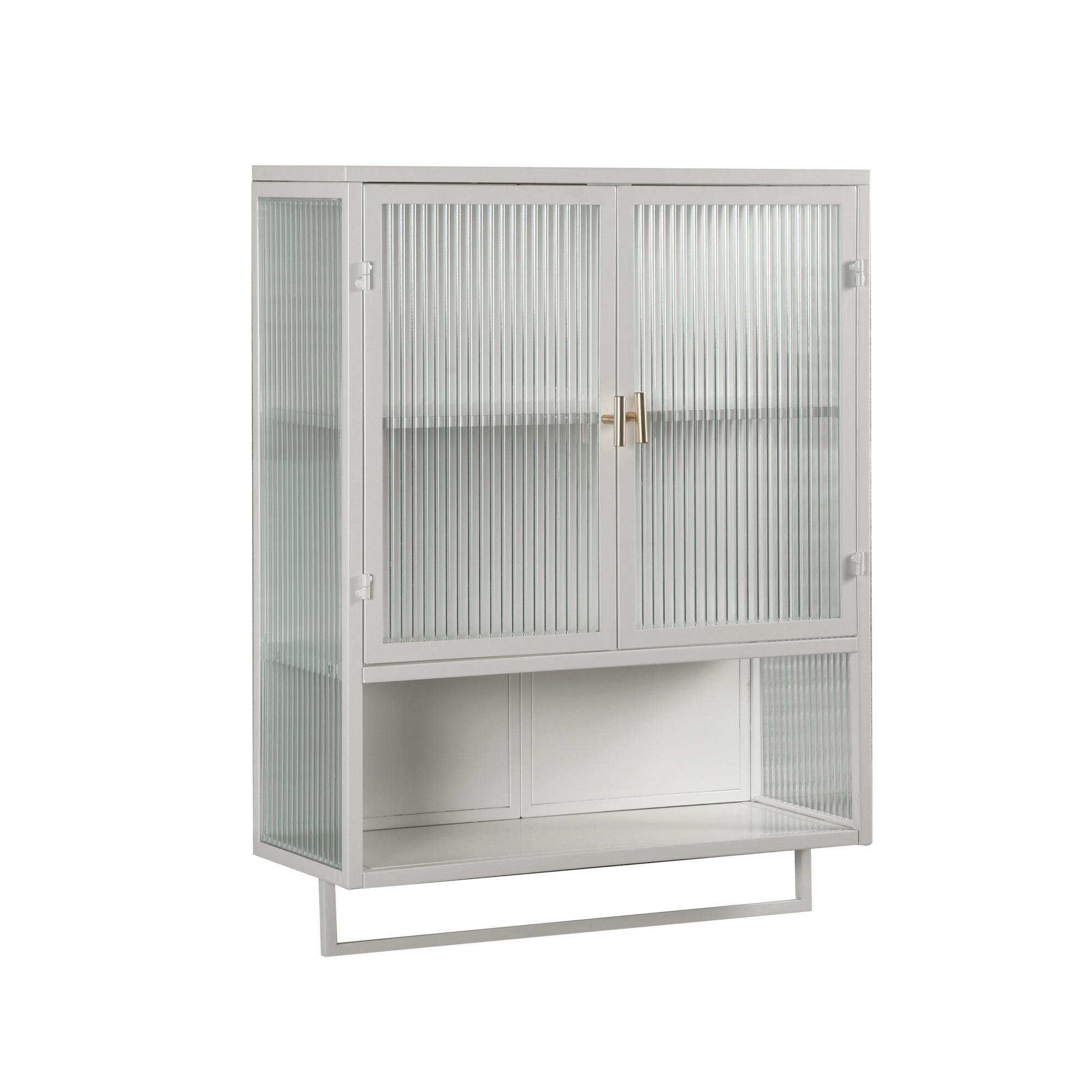 Wandhängender Hängeschrank Mit Glastüren 60 X 23 X 78 Cm, Weiß, Metall
