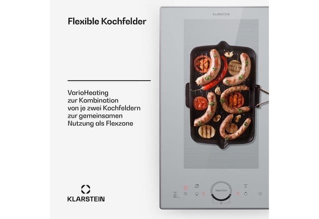 Klarstein - Induktionskochfeld, Glaskeramik Kochfeld, Induktionskochfeld mit 2 Platten, Einbau-Induktionskochfeld mit Touch-Display, Digitalanzeige