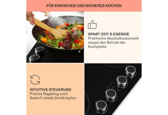 Klarstein - Induktionskochfeld, Herd mit 4 Kochfelder, 6000W Induktion Einbauherd, Moderner Einbau-Induktionskochfeld mit 4 Platten, 4 Felder