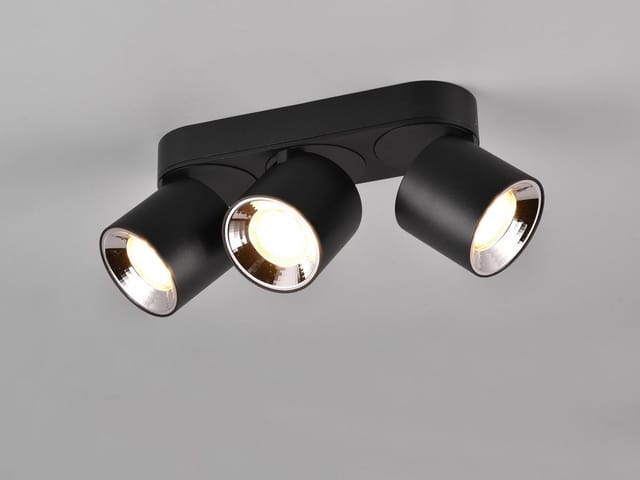 Led Deckenstrahler Schwarz 3 Spots schwenkbar dimmbar, Breite 27cm