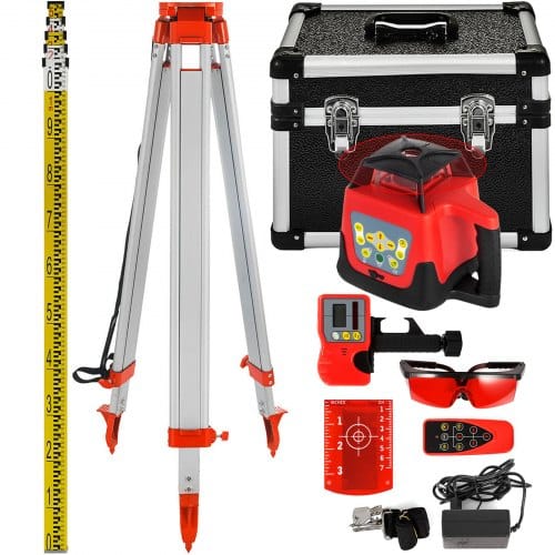Mophorn - Vevor Professional Rotationslaser Max. Arbeitsbereich 500 M Rot, Linienlaser 360 Grad Laser Höhenmesser Wasser- Und Staubdicht Außenbereich Arbeitszeit 20 Stunden Mit Stativ & Herrscher Elektrik