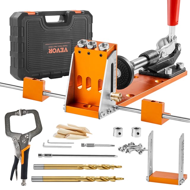 Pocket Hole Jig Kit Dreitaschenloch Mit Schraubenschlüssel & Vierkantantriebsbits, Dübelhilfe Bohrlehre Zum Bohren Von Taschenlöchern Und Schräglöchern, Bohrhilfe Für Holzbearbeitung - Vevor