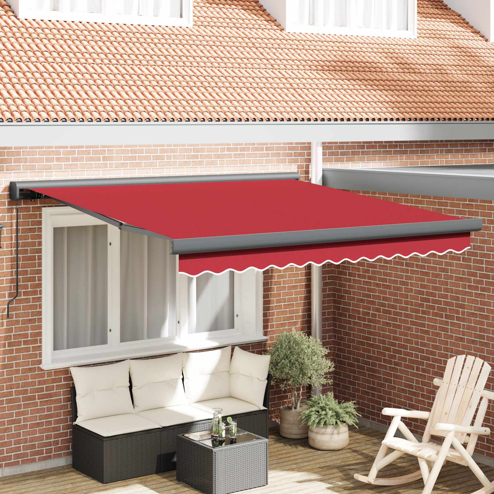 Vidaxl Auvent Rétractable Rouge 300 X 250 Cm Toile Et Aluminium