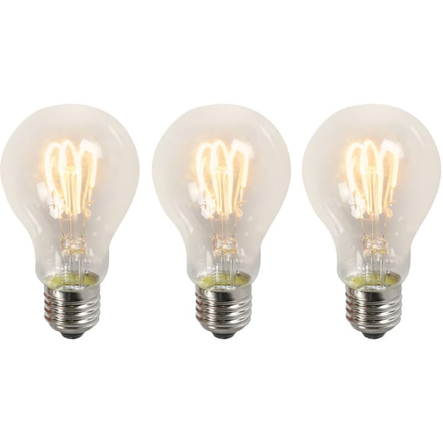Luedd - Set mit 3 E27-LED-Lampen mit gedrehtem Glühfaden, A60, klar, 3 w, 210 lm, 2200 k